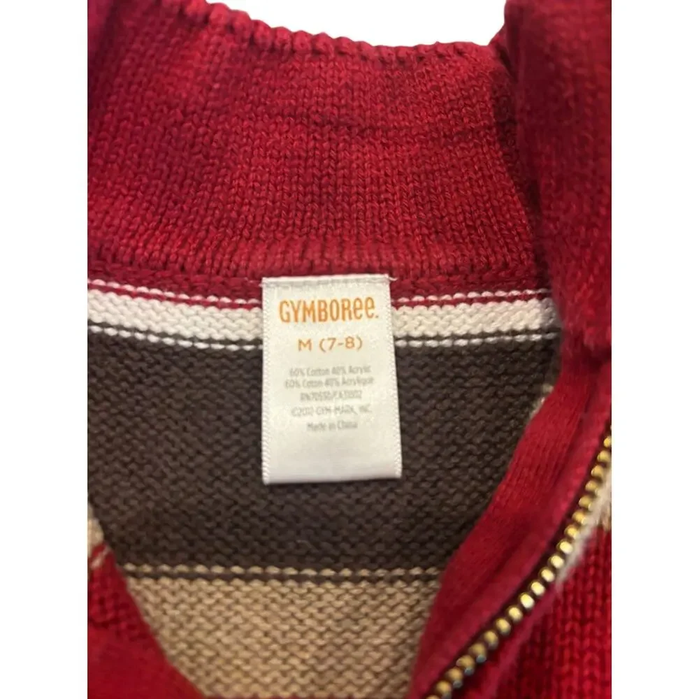 Gymboree Red & Brown Striped Half Zip Sweater Boys Size M (7-8)